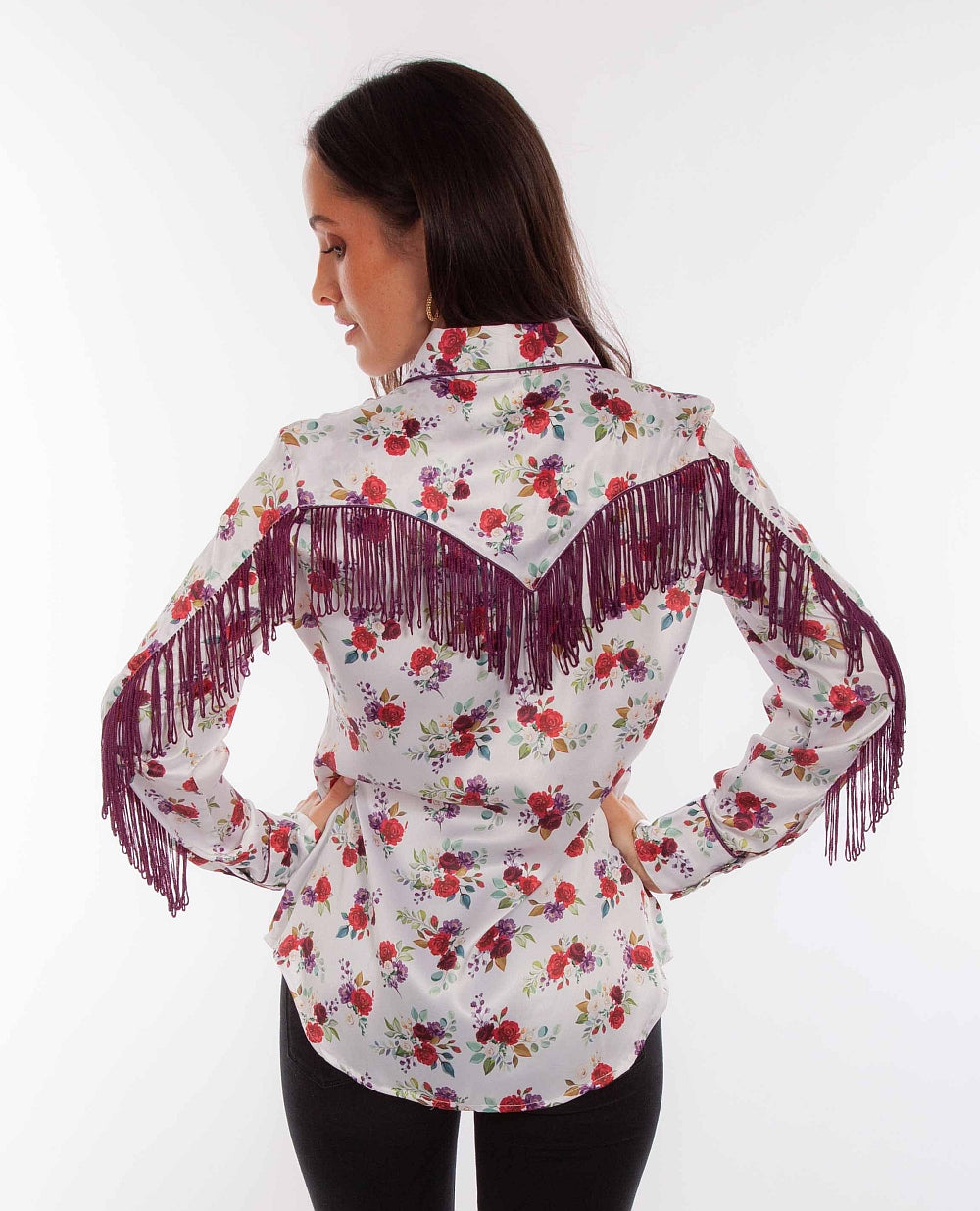 Scully Leather Floral Blouse with Back Fringe - Flyclothing LLC