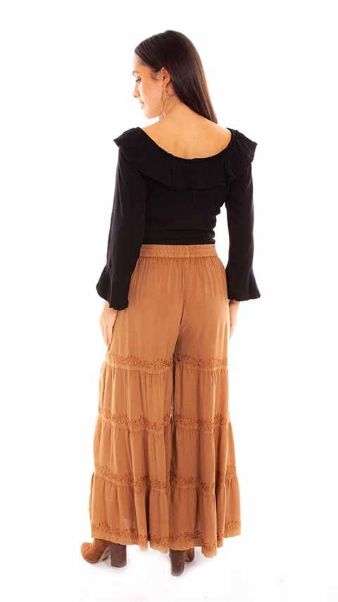 Scully Leather 100% Rayon Beige Rayon Palazzo Pants W/Pockets Pant - Flyclothing LLC