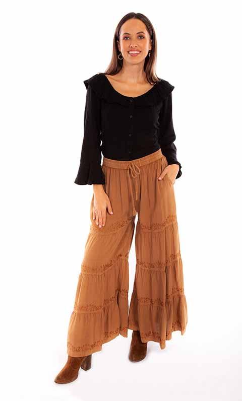 Scully Leather 100% Rayon Beige Rayon Palazzo Pants W/Pockets Pant - Flyclothing LLC