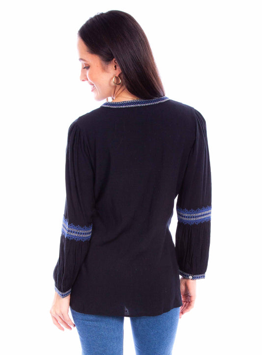 Scully Leather Black Embroidered Blouse - Flyclothing LLC