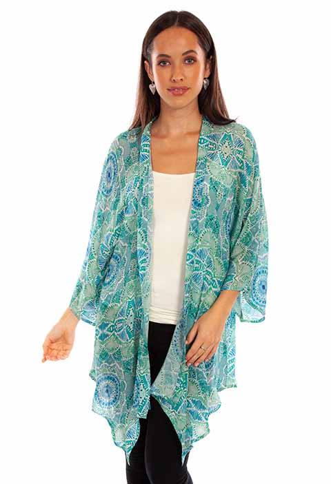 Scully Leather Honey Creek Aqua Print Kimono