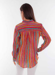 Scully Leather Honey Creek Multi Colorful Stripe Print Button Up Blou