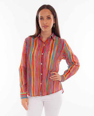 Scully Leather Honey Creek Multi Colorful Stripe Print Button Up Blou