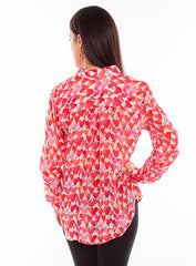 Scully Leather Honey Creek Pink Heart Print Button Up Collar Blouse