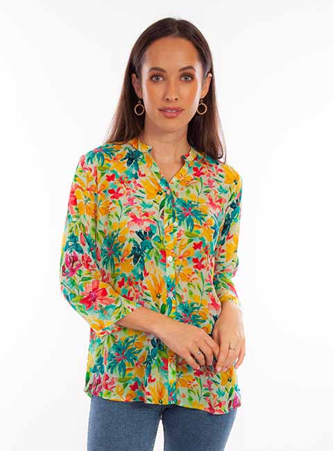 Scully Leather Honey Creek Tropical Tropical Print Button Up Blouse