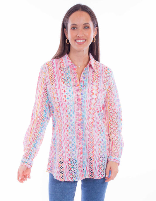 Scully Leather Pink Button-Up Eyelet Blouse - Flyclothing LLC