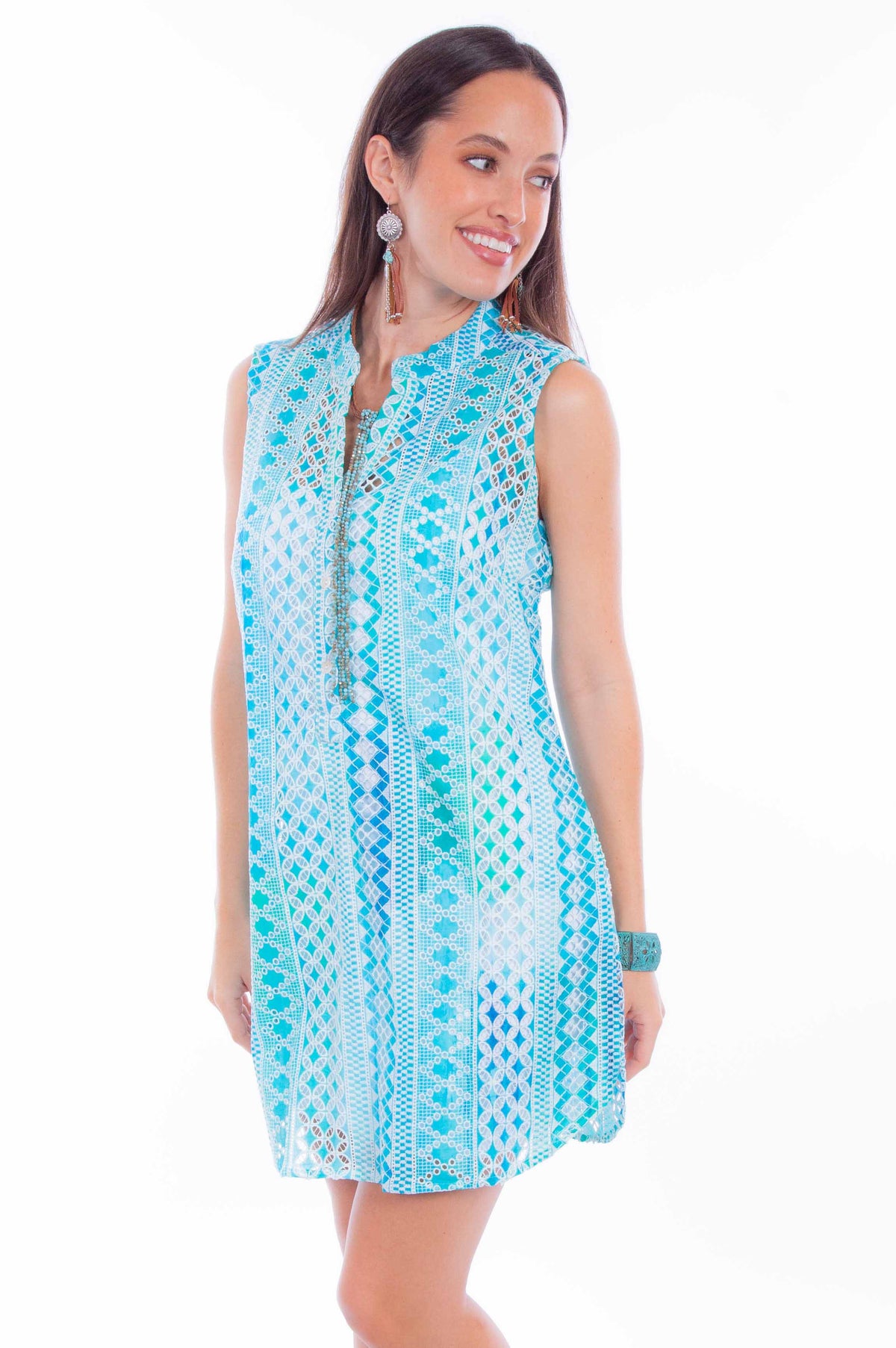 Scully Leather Turquoise Eyelet Sleeveless Dress - Flyclothing LLC