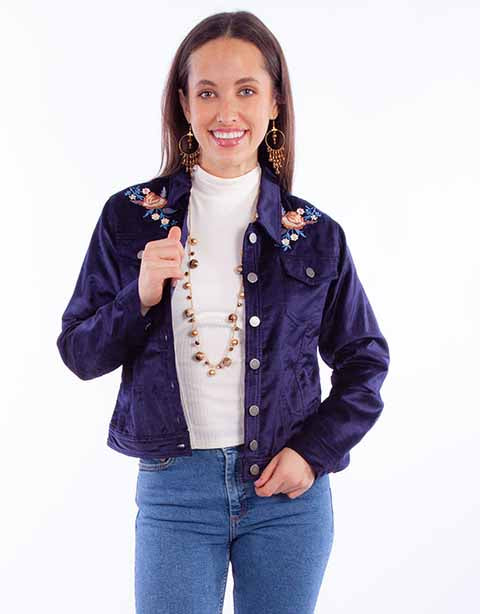 Scully Leather Honey Creek Navy Velvet Jacket With Embroidery