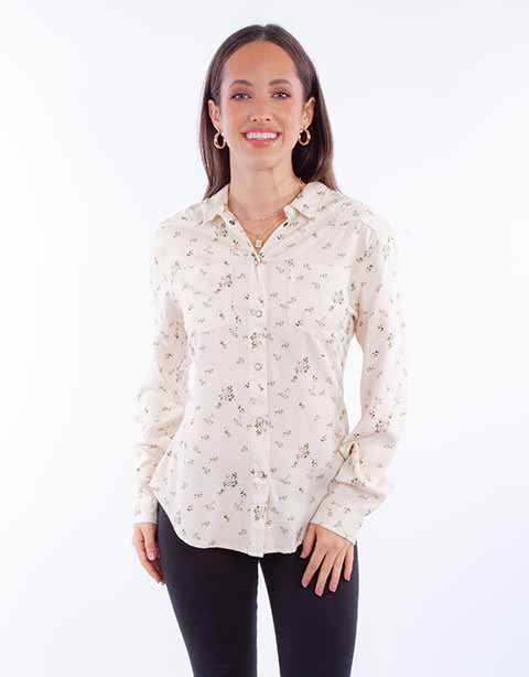 Scully Leather Honey Creek Ivory Snap Front Blouse W/Floral Print