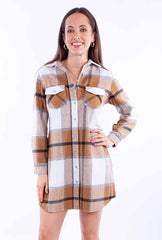 Scully Leather Honey Creek Camel Plaid Flannel Shirt-Dress