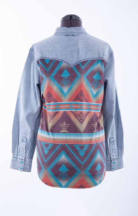 Scully Leather Honey Creek Denim Aztec Print Denim Top