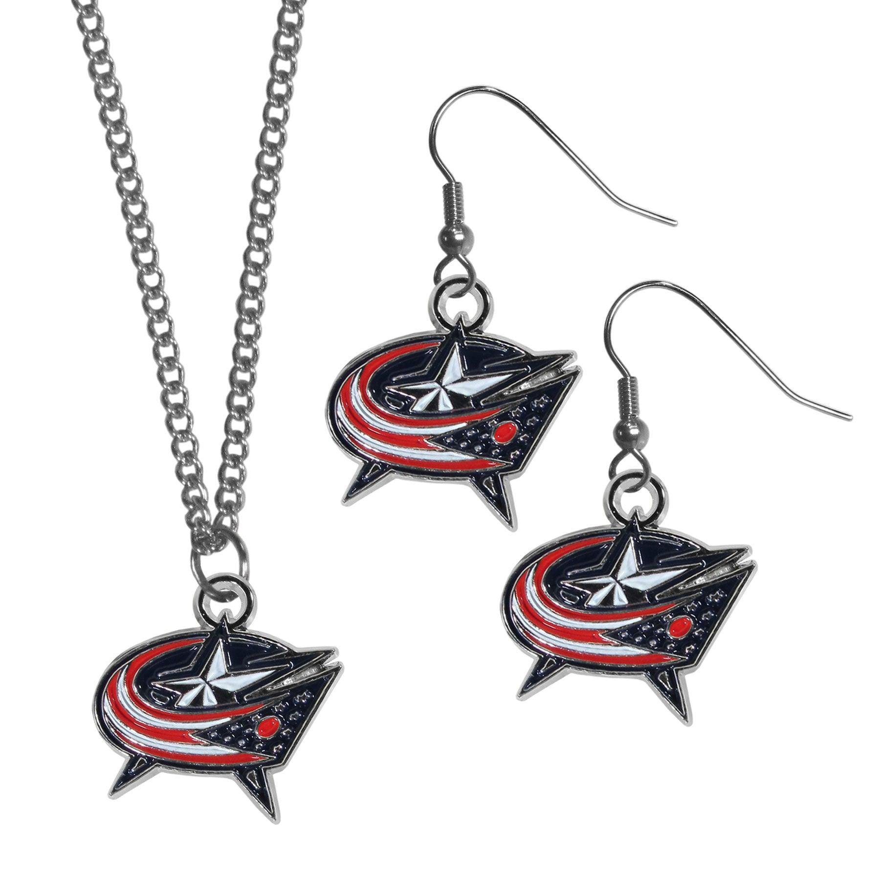 Columbus Blue Jackets® Dangle Earrings and Chain Necklace Set - Flyclothing LLC