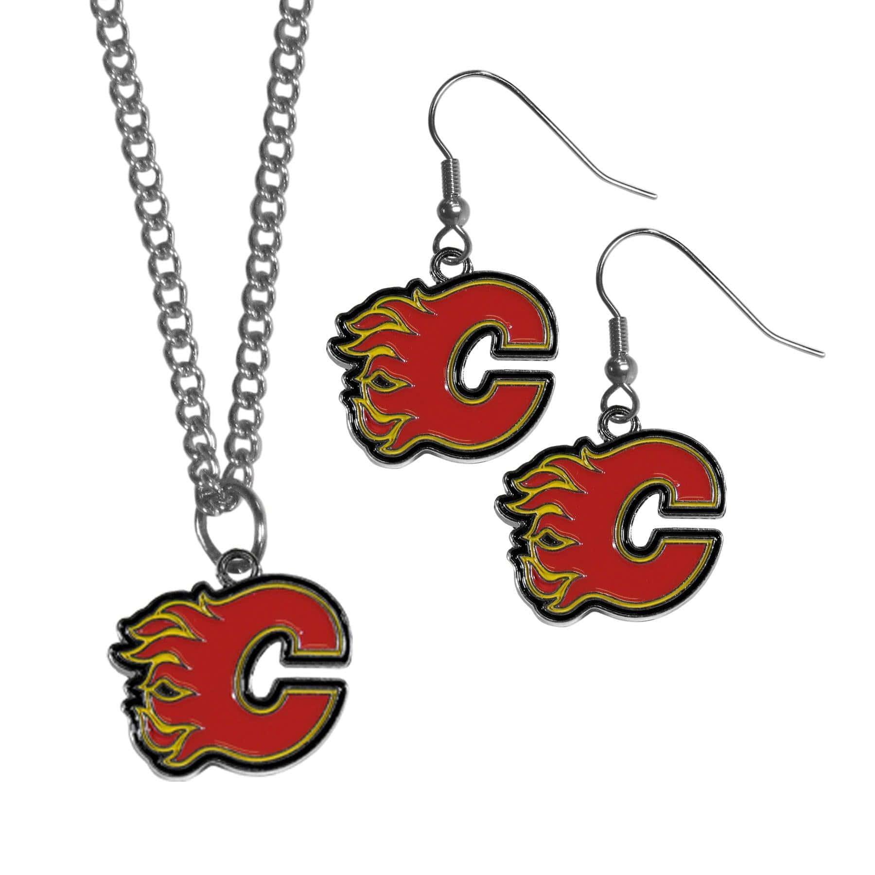 Calgary Flames® Dangle Earrings and Chain Necklace Set - Siskiyou Buckle