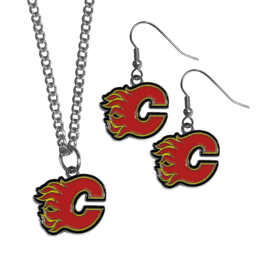 Calgary Flames® Dangle Earrings and Chain Necklace Set - Siskiyou Buckle