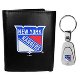 New York Rangers Leather Tri-fold Wallet & Steel Key Chain - Flyclothing LLC