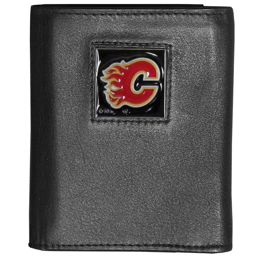 Calgary Flames® Deluxe Leather Tri-fold Wallet Packaged in Gift Box - Siskiyou Buckle