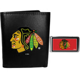 Chicago Blackhawks Leather Tri-fold Wallet & Color Money Clip - Flyclothing LLC