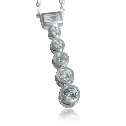 Alamode Rhodium Plating 925 Sterling Silver Chain Pendant with AAA CZ in Clear - Alamode