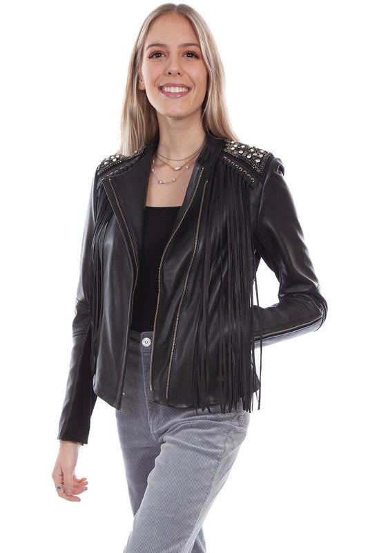 Scully BLACK LAMB FRINGE STUDDED JACKET - Flyclothing LLC