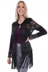 Scully BLACK LAMB SUEDE CROCHET LADIES JACKET - Flyclothing LLC