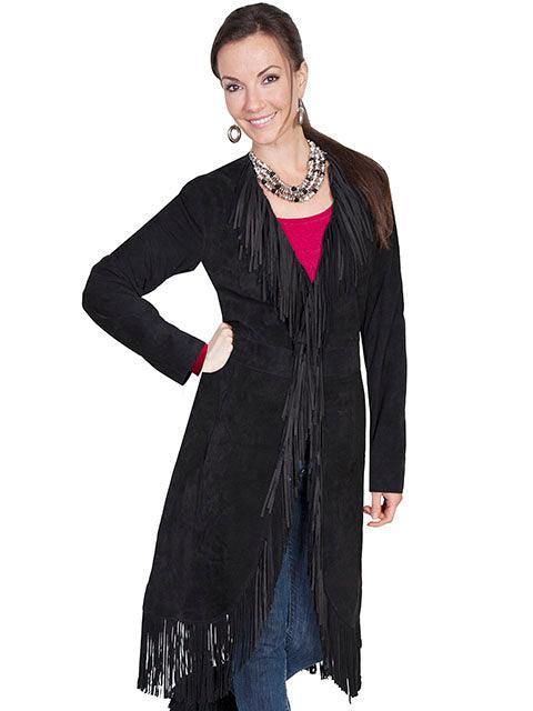 Scully BLACK BOAR SUEDE FRINGE LONG COAT - Flyclothing LLC