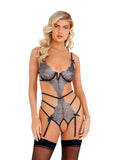 Roma Costume Strappy Metallic Crotchless Teddy