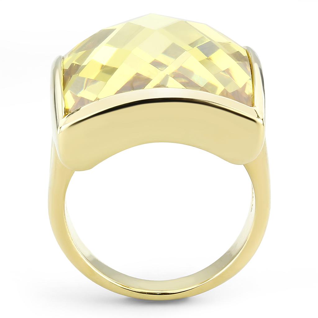 Alamode Gold Brass Ring with AAA Grade CZ in Topaz - Flyclothing LLC