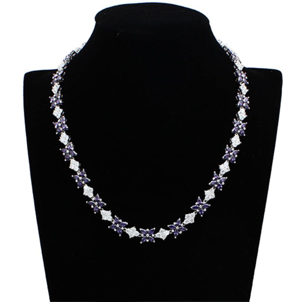 Alamode Rhodium Brass Jewelry Sets with AAA Grade CZ in Amethyst - Flyclothing LLC