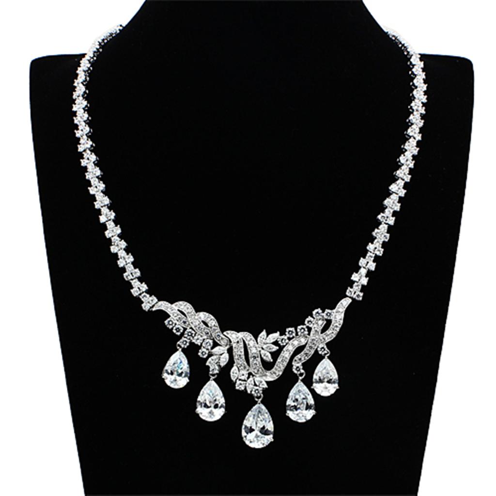 Alamode Rhodium Brass Jewelry Sets with AAA Grade CZ in Clear - Flyclothing LLC