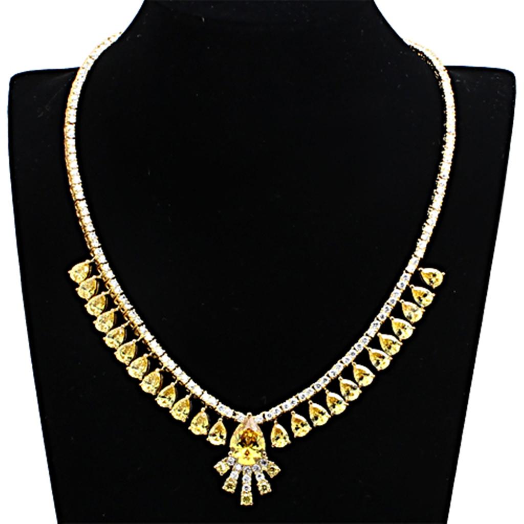 Alamode Gold Brass Jewelry Sets with AAA Grade CZ in Topaz - Flyclothing LLC