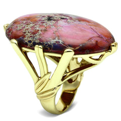 Alamode Gold Brass Ring with Synthetic Jade in Light Amethyst - Flyclothing LLC