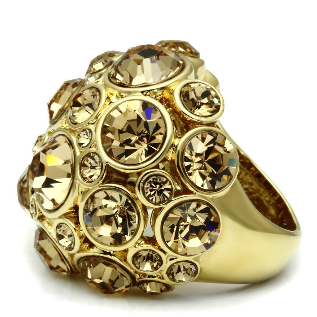 Alamode Gold Brass Ring with Top Grade Crystal in Light Smoked - Flyclothing LLC