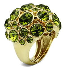 Alamode Gold Brass Ring with Top Grade Crystal in Olivine color - Flyclothing LLC