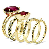 Alamode Gold Brass Ring with Synthetic Synthetic Glass in Ruby - Flyclothing LLC