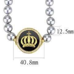 Alamode Gold Brass Necklace with Semi-Precious Onyx in Jet