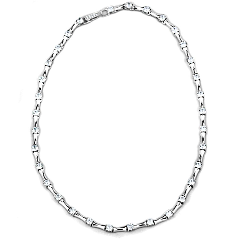 Alamode Rhodium Brass Necklace with AAA Grade CZ in Clear - Flyclothing LLC