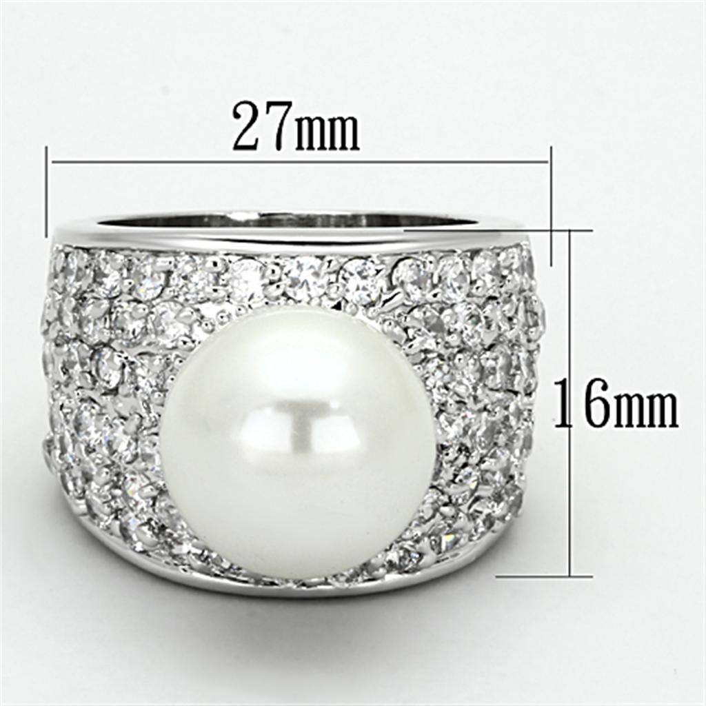 Alamode Rhodium Brass Ring with Synthetic Pearl in White - Flyclothing LLC