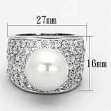 Alamode Rhodium Brass Ring with Synthetic Pearl in White - Flyclothing LLC