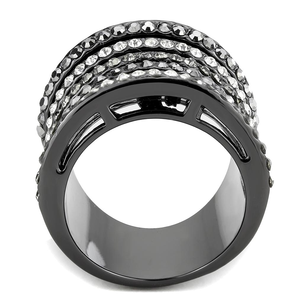 Alamode Ruthenium Brass Ring with Top Grade Crystal in Black Diamond - Flyclothing LLC