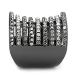 Alamode Ruthenium Brass Ring with Top Grade Crystal in Black Diamond - Flyclothing LLC