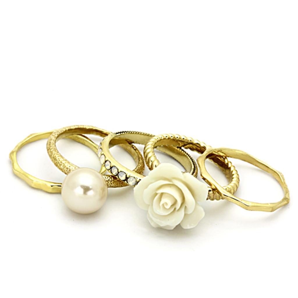 Alamode Gold Brass Ring with Synthetic Pearl in White - Flyclothing LLC