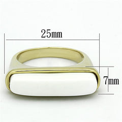 Alamode Gold Brass Ring with Synthetic Synthetic Stone in White - Flyclothing LLC