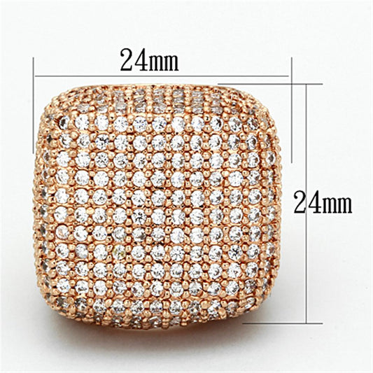 Alamode Rose Gold Brass Ring with AAA Grade CZ in Clear - Flyclothing LLC