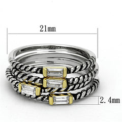 Alamode Reverse Two-Tone Brass Ring with Top Grade Crystal in Clear - Flyclothing LLC