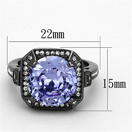 Alamode Ruthenium Brass Ring with AAA Grade CZ in Tanzanite - Alamode