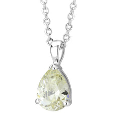 Alamode Rhodium Brass Chain Pendant with AAA Grade CZ in Citrine Yellow - Flyclothing LLC