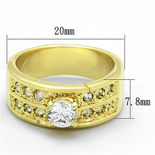 Alamode Gold Brass Ring with AAA Grade CZ in Clear - Alamode