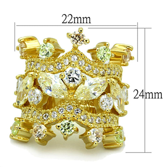 Alamode Gold Brass Ring with AAA Grade CZ in Clear - Flyclothing LLC