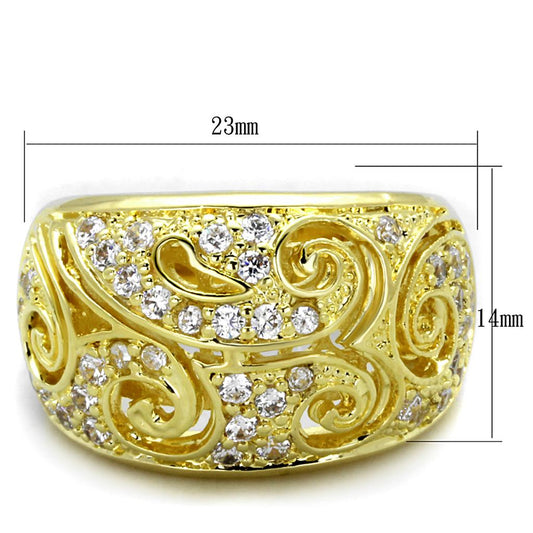 Alamode Gold Brass Ring with AAA Grade CZ in Clear - Flyclothing LLC