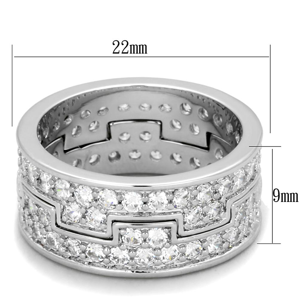 Alamode Rhodium Brass Ring with AAA Grade CZ in Clear - Flyclothing LLC